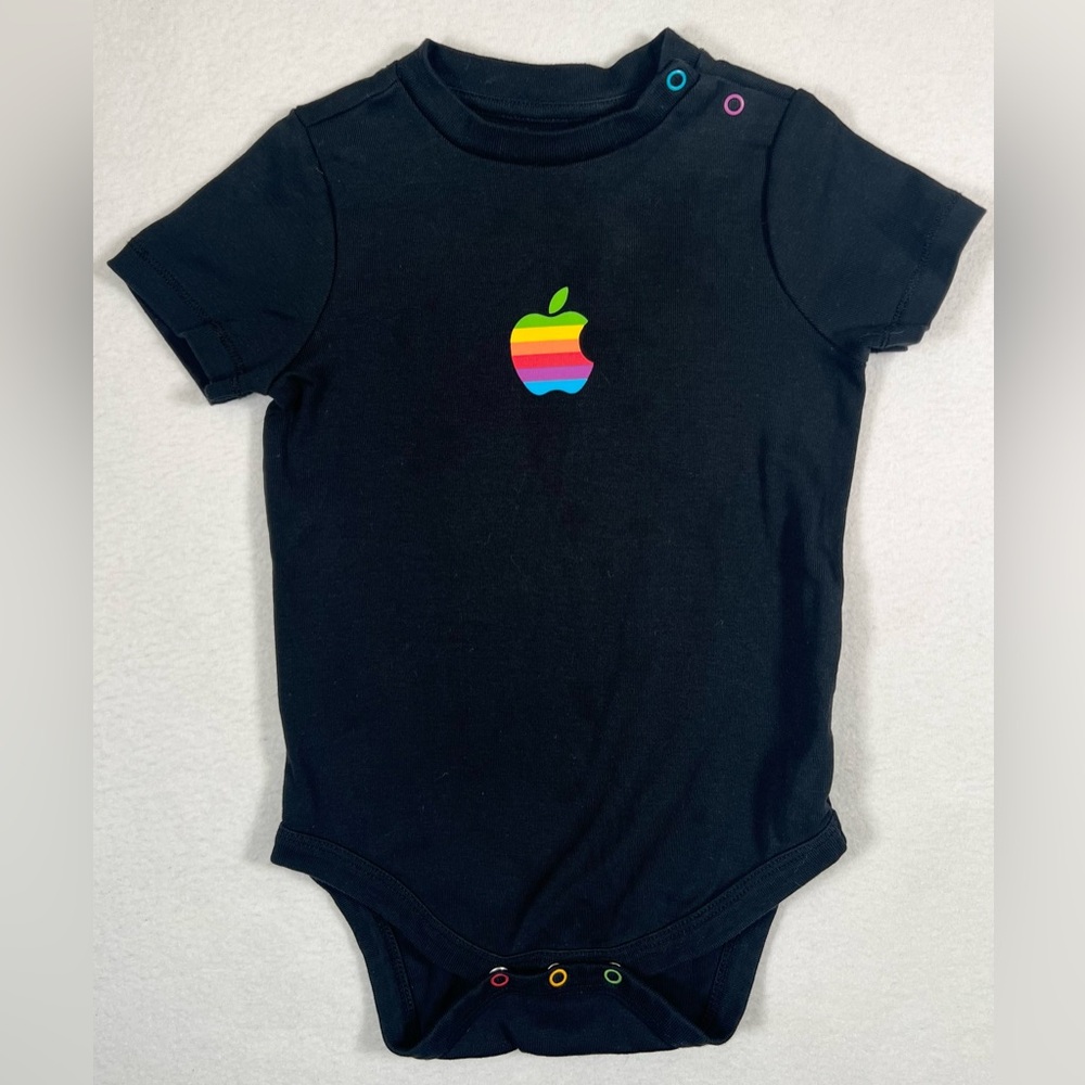 Apple MERCH Black Baby One-Piece Bodysuit with Rainbow Logo